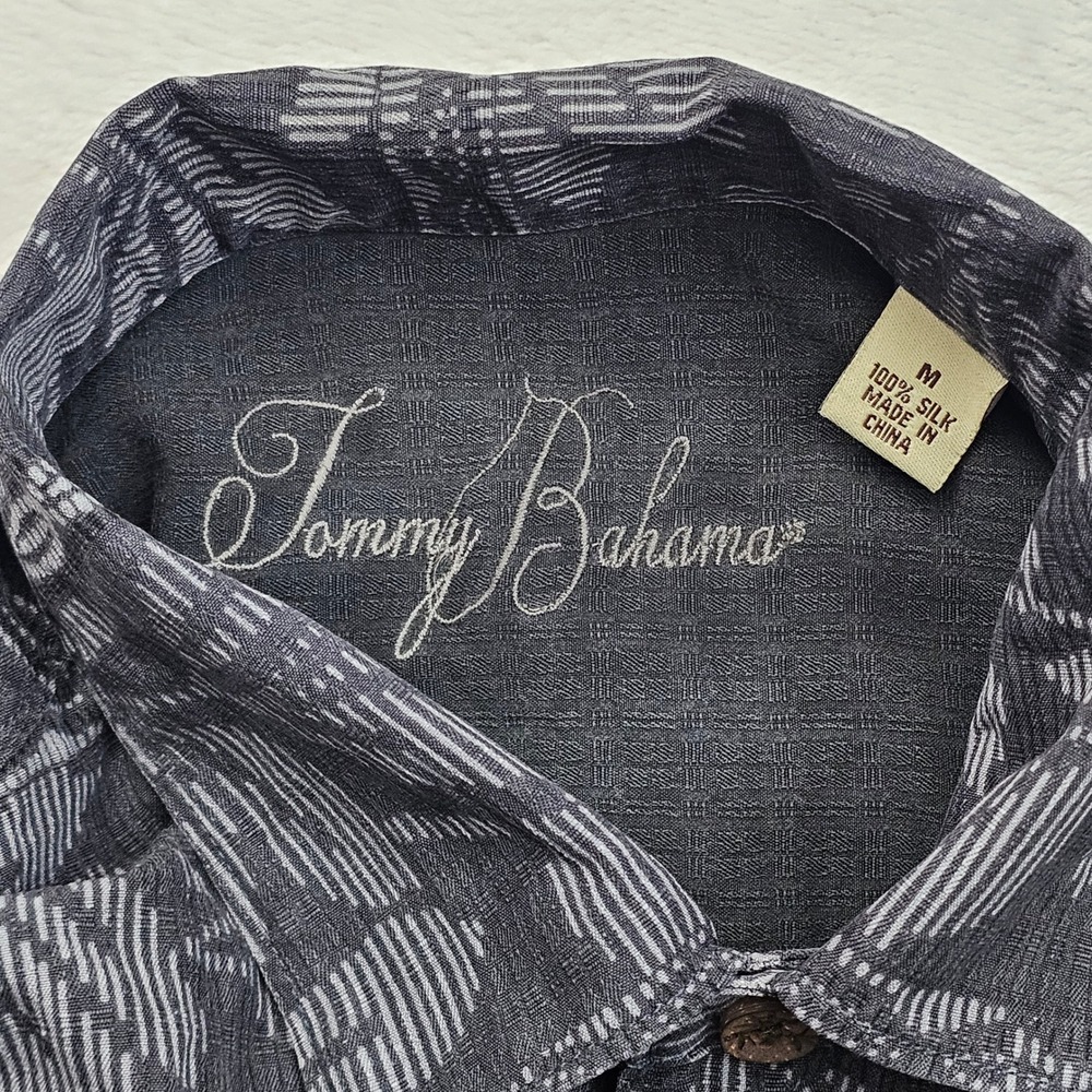 Tommy Bahama Shirt Mens M Gray Black Silk Floral Jacquard Aloha Resort Luxury - Picture 4 of 9